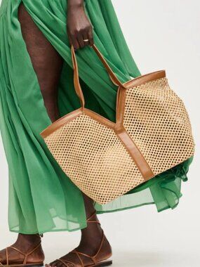 Naida Woven Tote Bag Large Coastal Chic Shoulder Bag Viral Resort Style Beach